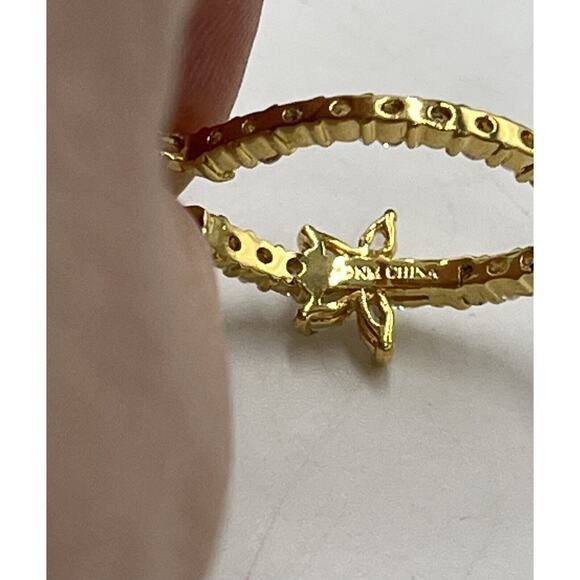 NOLAN MILLER Signed Flower Crystal Clear Bling CZ Gold tone Hoop Earrings New - Picture 10 of 12